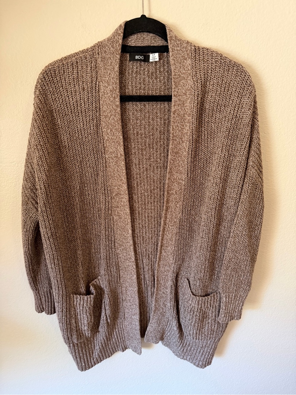 BDG Relaxed Open-Front Cardigan in Taupe
